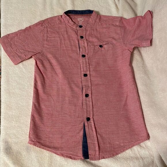 Size 6/7 Wonder Nation pink & blue short sleeve 100% cotton button down shirt - Picture 1 of 16